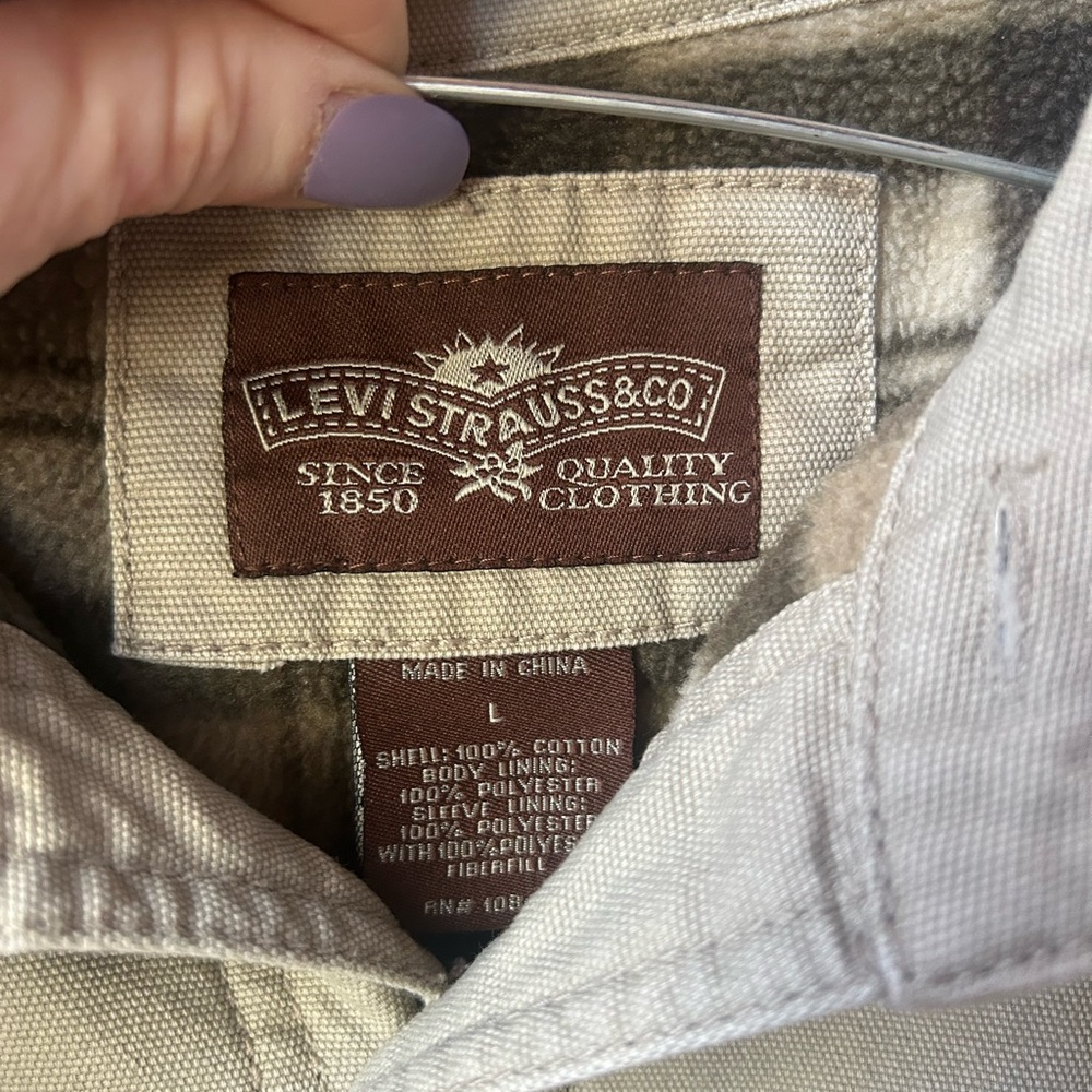 🏷️ SALE Vintage Levi’s Men’s Fleece-Lined Shirt Jacket Large Stone EUC - Picture 3 of 8